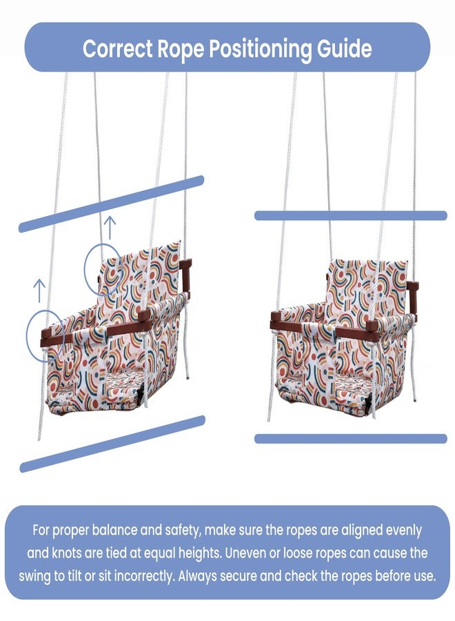 Cherilo أرجوحة شيريلو الخشبية للأطفال من 6 أشهر إلى 5 سنوات | أرجوحة معلقة داخلية وخارجية للأطفال | أرجوحة مريحة وآمنة مع وسادتين وحزام أمان | أرجوحة بإطار خشبي متين للأطفال - تصميم متجه مجاني - Image 4